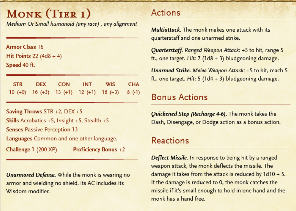 Beth's Stat Block