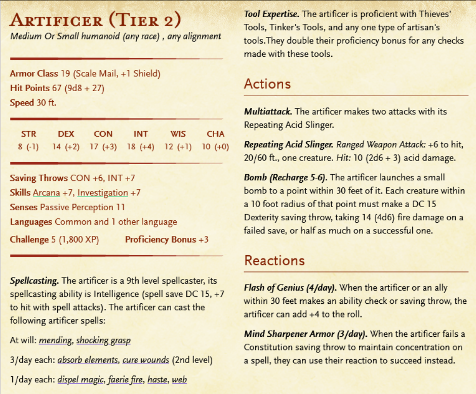 Skye's Stat Block